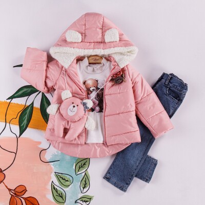 Wholesale 4-Piece Girls Set with Coat, Pants, Body and Bag 2-5Y Miss Lore 1055-5403 Розовый 