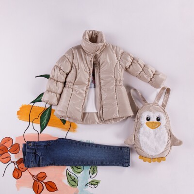 Wholesale 4-Piece Girls Set with Coat, Pants Long Sleeve T-shirt and Bag 2-5Y Miss Lore 1055-5404 - Miss Lore
