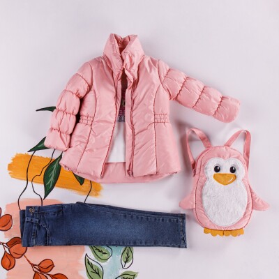 Wholesale 4-Piece Girls Set with Coat, Pants Long Sleeve T-shirt and Bag 2-5Y Miss Lore 1055-5404 Розовый 