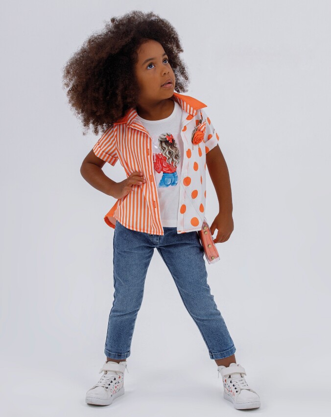 Wholesale 4-Piece Girls Shirt Denim Pants Bag and T-shirt 2-6Y Miss Lore 1055-5319 - 1