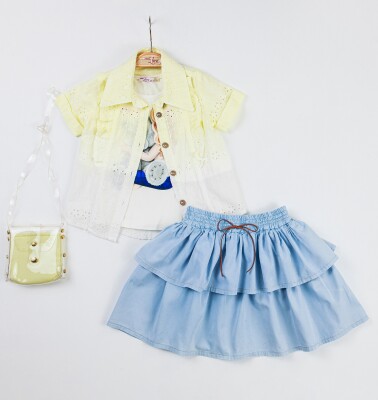 Wholesale 4-Piece Girls Shirt Skirt T-shirt and Bag Set 2-6Y Miss Lore 1055-5310 Yellow