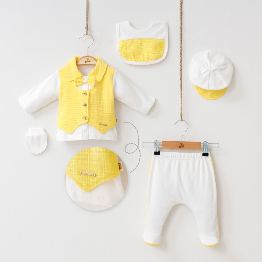 Wholesale 5-Piece Baby Boys Newborn Body Pants Hat Glove Bib Set 0-3M Minizeyn 2014-7048 - 2