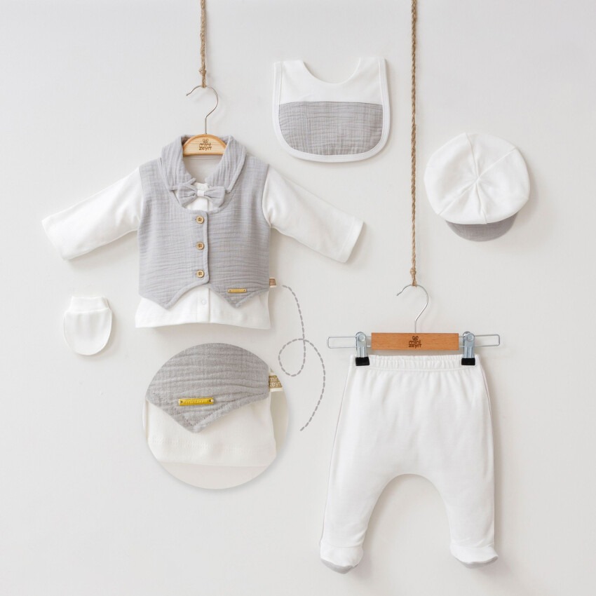 Wholesale 5-Piece Baby Boys Newborn Body Pants Hat Glove Bib Set 0-3M Minizeyn 2014-7048 - 4