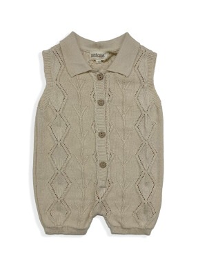 Wholesale Baby 100% Organic Cotton with GOTS Certified Knitwear Overalls 0-12M Uludağ Triko 1061-21119 Light Brown 