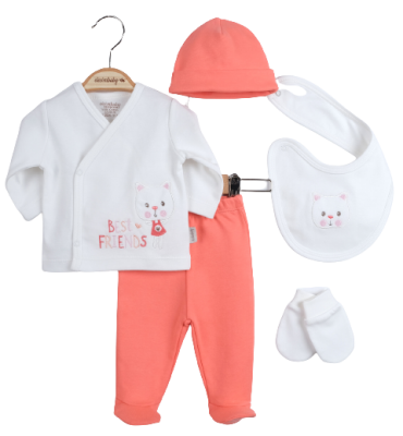 Wholesale Baby 5-Piece Newborn Set 0-3M Ciccimbaby 1043-4765 pinkish orange