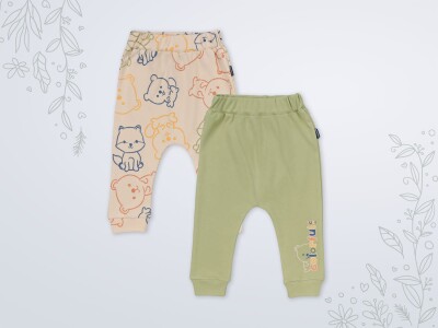 Wholesale Baby Boy 2 Pairs of Trousers 3-18M Miniworld 1003-18562 Miniworld 1003-18562 Oil Green