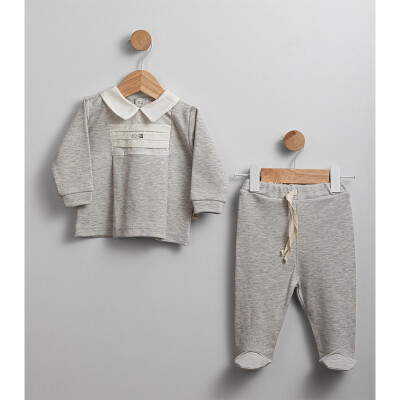 Wholesale Baby Boy 2-Piece Collar Detailed Sweat and Pants Set 0-6M Flexi Baby 2063-217525 - Flexi Baby (1)