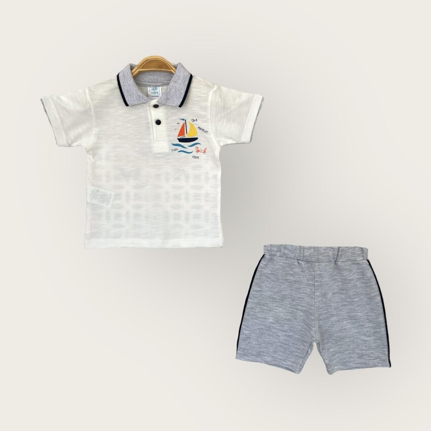 Wholesale Baby Boy 2-Piece Polo Neck T-Shirt and Shorts Set 1-4Y Algiy Mini 2047-3551TK - 2