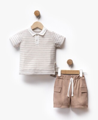 Wholesale Baby Boy 2-Piece Striped T-Shirt and Shorts Set 6-36M Flexi Baby 2063-217627 Beige