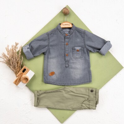 Wholesale Baby Boys 2 Pieces Shirt and Trousers Set Suit 6-24M Bubbly 2035-452 - Bubbly (1)