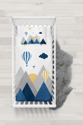 Wholesale Baby Boy 3-Peice Bird and Mountain Patterned Duvet Cover Set 100*150cm Talia Home 2044-TL - Talia Home