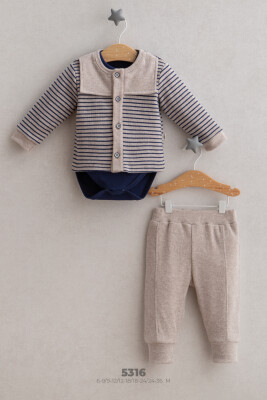 Wholesale Baby Boy 3-Piece Cardigan Bodysuit and Trousers Set 6-24M Tongs 1028-5316 - Tongs