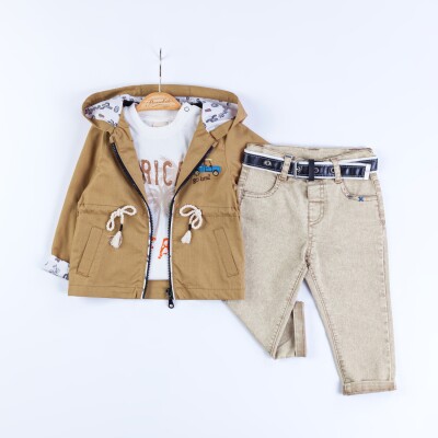 Wholesale Baby Boy 3-Piece Coat, Pants and Sweatshirt Set 9-24M Bombili 1004-6688 Light Brown 