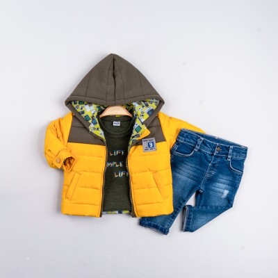 Wholesale Baby Boy 3-Piece Coat Sweat and Jeans Trousers Set 6-24M Bubbly 2035-2044 Yellow