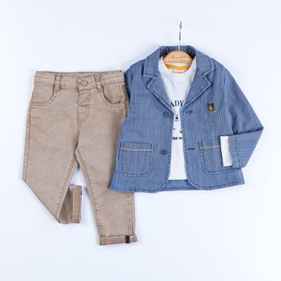 Wholesale Baby Boy 3-Piece Jacket, Badi and Denim Pants Set 9 24M Bombili 1004-6695 Yellow