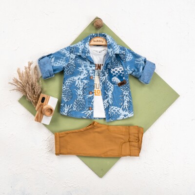 Wholesale Baby Boy 3-Piece Jacket, Pants and T-shirt Set 6-24M 6-24M Bubbly 2035-465 Light Blue