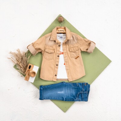 Wholesale Baby Boy 3-Piece Jacket, Pants ve T-shirt Set 6-24M Bubbly 2035-460 Beige