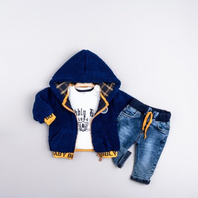 Wholesale Baby Boy 3-Piece Jacket Sweat and Jeans Trousers Set 6-24M Bubbly 2035-4046 - Bubbly (1)