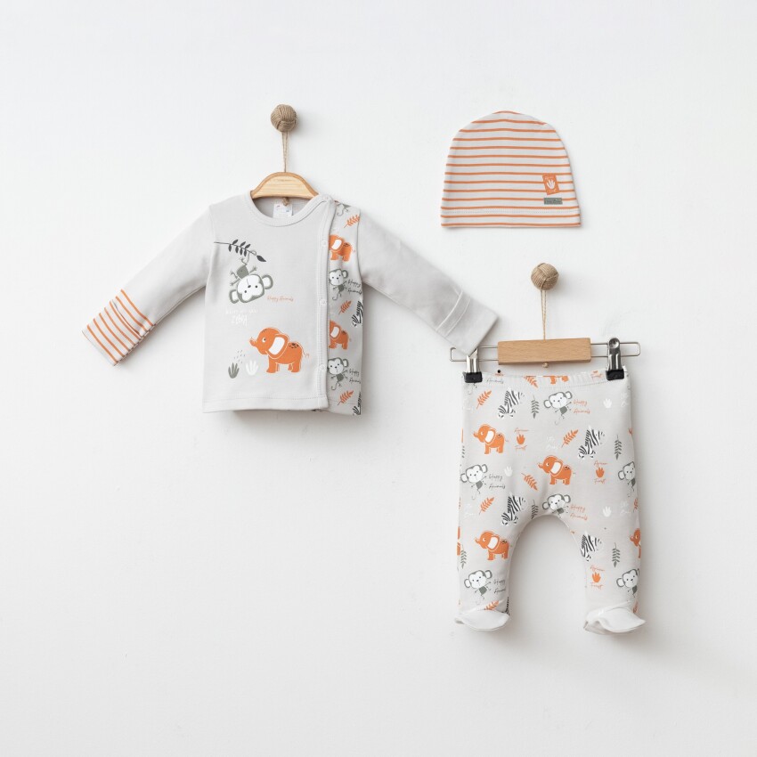 Wholesale Baby Boy 3-Piece Newborn Set 0-3M Gümüş Baby 2043-005002 - 3