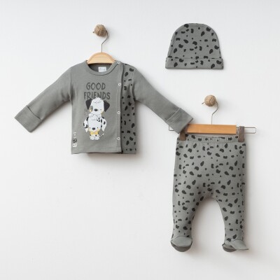 Wholesale Baby Boy 3-Piece Newborn Set 0-3M Gümüş Baby 2043-005005 Khaki