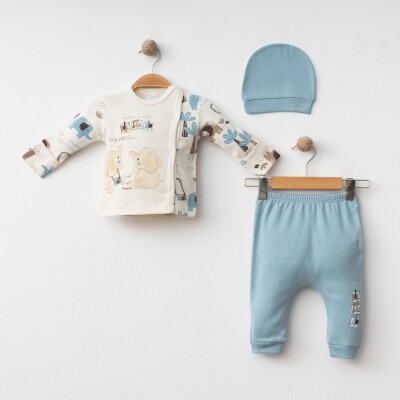 Wholesale Baby Boy 3-piece Newborn Set 0-3M Gümüş Baby 2043-5000-1 Blue