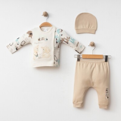 Wholesale Baby Boy 3-piece Newborn Set 0-3M Gümüş Baby 2043-5000-1 Beige