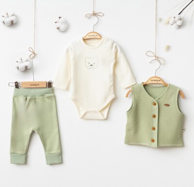 Wholesale Baby Boy 3-piece Trousers Body and Cardigan Set 3-12M Ciccimbaby 1043-5055 Green