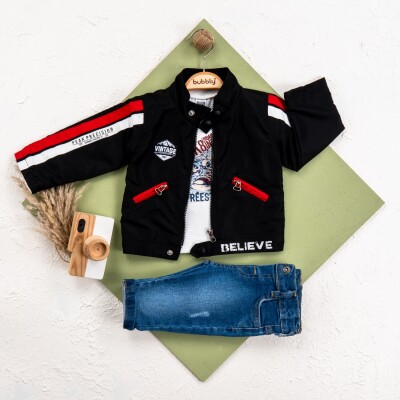 Wholesale Baby Boy 3 Pieces Jacket Trousers Set Suit 6-24M Bubbly 2035-1533 Black