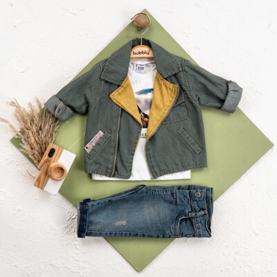 Wholesale Baby Boy 3 Pieces Jacket Trousers Set Suit 6-24M Bubbly 2035-304 Green
