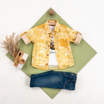 Wholesale Baby Boy 3 Pieces Shirt Trousers Set Suit Bubbly 2035-440 Yellow