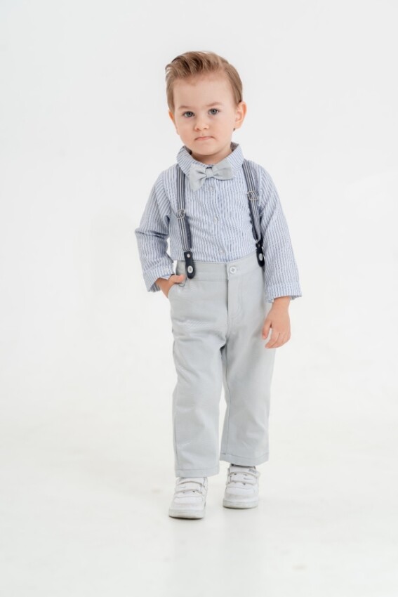 Wholesale Baby Boy 4-Piece Pants Shirt Bow Tie and Suspenders Set 9-24M KidsRoom 1031-6012 - 2