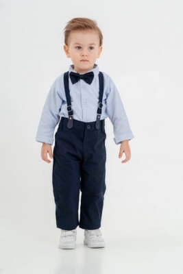 Wholesale Baby Boy 4-Piece Pants Shirt Bow Tie and Suspenders Set 9-24M KidsRoom 1031-6012 Navy 