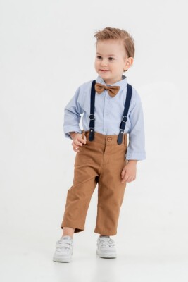 Wholesale Baby Boy 4-Piece Pants Shirt Bow Tie and Suspenders Set 9-24M KidsRoom 1031-6012 Tan