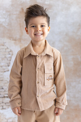 Wholesale Baby Boy Embroidered Corded Velvet Shirt 9-48M Mininio 2062-252M1ARB81 - Mininio