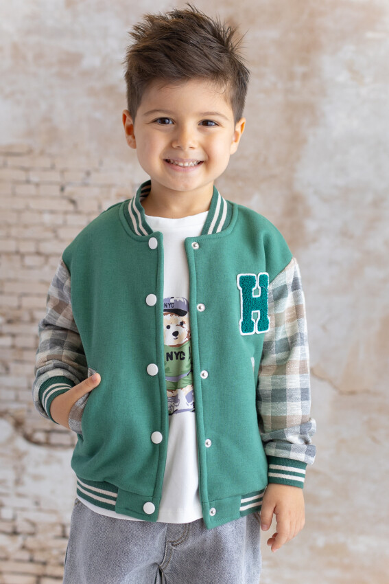 Wholesale Baby Boy Embroidery Detailed Plaid Jacket 6-48M Mininio 2062-252M1AYI22 - 1