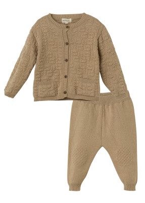 Wholesale Baby Boy Organic Cotton 2-Piece Set 3-18M Uludağ Triko 1061-21141 Light Brown 