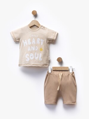 Wholesale Baby Boy Printed T-Shirt and Shorts Set 6-36M Flexi Baby 2063-216386 Beige