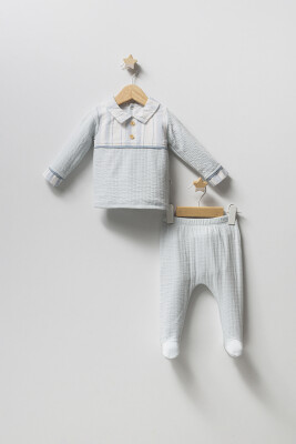 Wholesale Baby Boys 2-Piece Bodysuit and Pants Set 0-1M Tongs 1028-5195 Blue