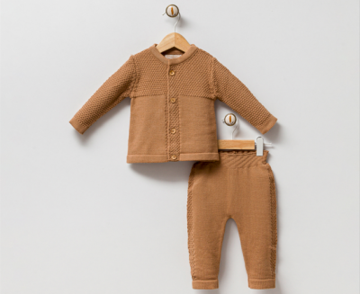 Wholesale Baby Boys 2-Piece Cardigan and Pant Set 3-9M Milarda 2001-6079 Brown