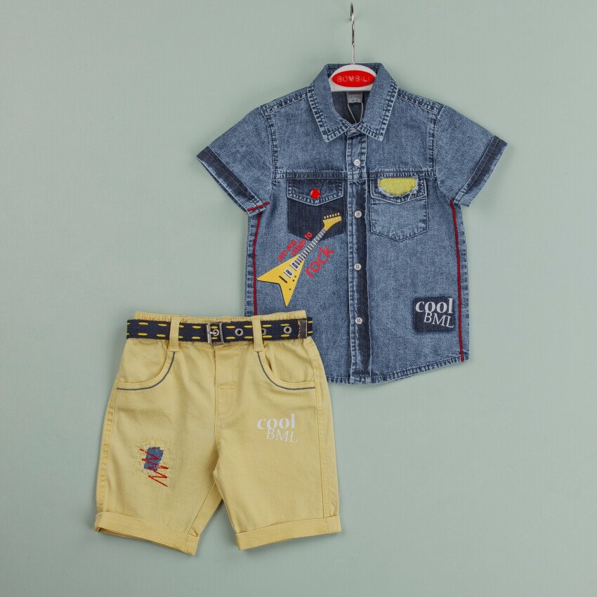 Wholesale Baby Boys 2-Piece Denim Shirt and Shorts Set 9-24M Bombili 1004-6450 - 1
