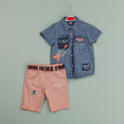 Wholesale Baby Boys 2-Piece Denim Shirt and Shorts Set 9-24M Bombili 1004-6450 - Bombili