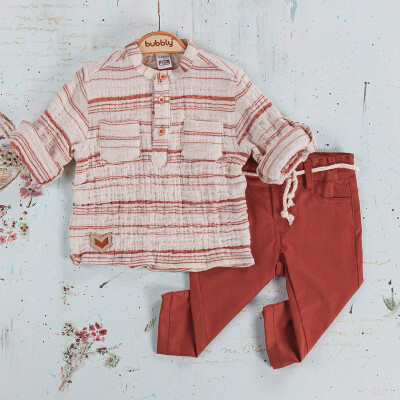 Wholesale Baby Boys 2-Piece Pants And Shirt Set 6-24M Bubbly 2035-247 Khaki