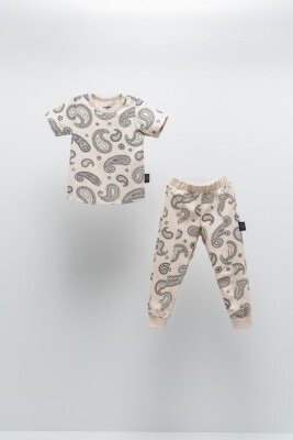 Wholesale Baby Boys 2-Piece Patterned T-shirt and Pants Set 6-24M Moi Noi 1058-MN51211 Beige
