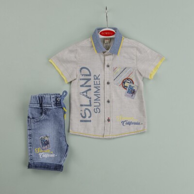 Wholesale Baby Boys 2-Piece Shirt and Denim Pants Set 9-24M Bombili 1004-6443 Beige
