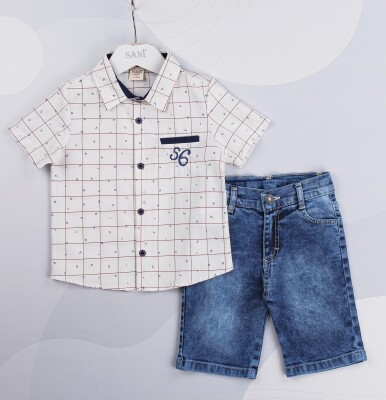 Wholesale Baby Boys 2-Piece Shirt and Denim Shorts set 2-5Y Sani 1068-9819 - 2