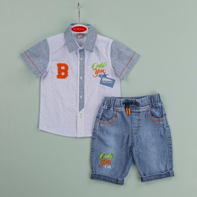 Wholesale Baby Boys 2-Piece Shirt and Denim Shorts Set 9-24M Bombili 1004-6451 - 1