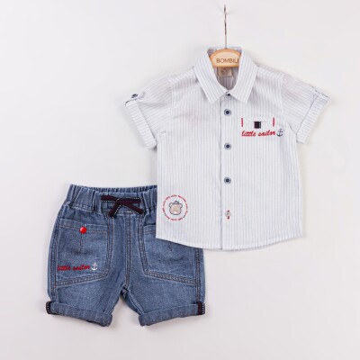 Wholesale Baby Boys 2-Piece Shirt and Denim Shorts Set 9-24M Bombili 1004-6752 Синий
