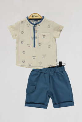 Wholesale Baby Boys 2-Piece Shirt and Shorts Set 6-18M Kumru Bebe 1075-4027 Beige