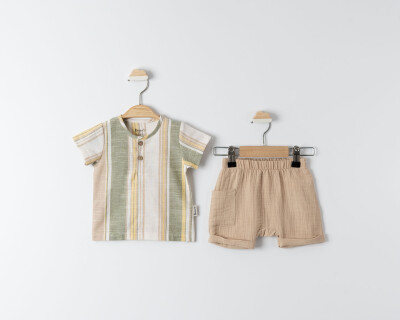 Wholesale Baby Boys 2-Piece Shirt and Shorts Set 6-24M Miniworld 1003-18378 Khaki