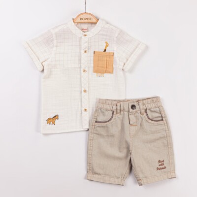 Wholesale Baby Boys 2-Piece Shirt and Shorts Set Beige